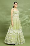 Buy_Samyukta Singhania_Green Silk Blend Handwork Sequin Sweetheart Scallop Hem Lehenga Blouse Set_Online_at_Aza_Fashions