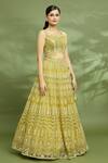 Buy_Samyukta Singhania_Yellow Net, Silk Sequins, Gota Patti, Hand Embroidered Lehenga Blouse Set_Online_at_Aza_Fashions