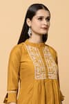 Shop_Naintara Bajaj_Yellow Chinon Embroidered Floral Band Collar Top And Pant Set_Online_at_Aza_Fashions