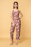 Buy_Naintara Bajaj_Beige Poly Chinon Printed Floral V Neck And Foil Jumpsuit_at_Aza_Fashions