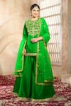 Preeti S Kapoor x AZA_Green Kurta And Sharara Dupion Embroidered Floral Notched Gota Set _Online_at_Aza_Fashions