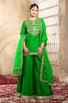 Buy_Preeti S Kapoor x AZA_Green Kurta And Sharara Dupion Embroidered Floral Notched Gota Set _Online_at_Aza_Fashions