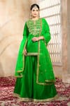 Shop_Preeti S Kapoor x AZA_Green Kurta And Sharara Dupion Embroidered Floral Notched Gota Set 