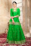 Buy_Preeti S Kapoor x AZA_Green Kurta And Sharara Dupion Embroidered Floral Keyhole Gota Set _Online_at_Aza_Fashions