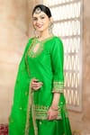 Buy_Preeti S Kapoor x AZA_Green Kurta And Sharara Dupion Embroidered Floral Keyhole Gota Set 