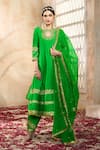 Buy_Preeti S Kapoor x AZA_Green Anarkali And Salwar Dupion Embroidered Flower Keyhole Gota Set _Online_at_Aza_Fashions