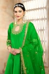 Shop_Preeti S Kapoor x AZA_Green Anarkali And Salwar Dupion Embroidered Flower Keyhole Gota Set _Online_at_Aza_Fashions