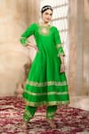 Shop_Preeti S Kapoor x AZA_Green Anarkali And Salwar Dupion Embroidered Flower Keyhole Gota Set 