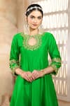 Preeti S Kapoor x AZA_Green Anarkali And Salwar Dupion Embroidered Flower Keyhole Gota Set _Online