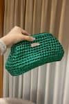 Buy_BIJIT_Green Woven Clutch With Sling _at_Aza_Fashions