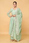 Buy_Adara Khan_Green Tebby Silk Solid Leaf Neck Gathered Anarkali Palazzo Set_at_Aza_Fashions