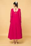 Shop_Samyukta Singhania_Pink Cotton Gota Patti Round Neck Plain Tiered Anarkali With Dupatta _at_Aza_Fashions