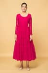 Buy_Samyukta Singhania_Pink Cotton Gota Patti Round Neck Plain Tiered Anarkali With Dupatta _Online_at_Aza_Fashions