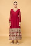 Samyukta Singhania_Maroon Faux Georgette Lining Cotton Gulbahar And Anarkali With Dupatta _Online_at_Aza_Fashions