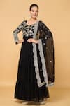 Buy_Samyukta Singhania_Black Faux Georgette Bloom Round Gardenia Tiered Anarkali With Dupatta _at_Aza_Fashions