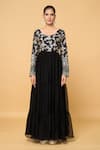 Samyukta Singhania_Black Faux Georgette Bloom Round Gardenia Tiered Anarkali With Dupatta _Online_at_Aza_Fashions