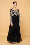 Buy_Samyukta Singhania_Black Faux Georgette Bloom Round Gardenia Tiered Anarkali With Dupatta _Online_at_Aza_Fashions