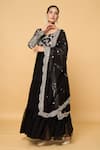 Shop_Samyukta Singhania_Black Faux Georgette Bloom Round Gardenia Tiered Anarkali With Dupatta _Online_at_Aza_Fashions