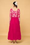 Shop_Samyukta Singhania_Pink Faux Leather, Viscose Sequins, Bahar Blossom Tiered Anarkali With Dupatta _at_Aza_Fashions