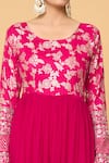 Samyukta Singhania_Pink Faux Leather, Viscose Sequins, Bahar Blossom Tiered Anarkali With Dupatta _Online_at_Aza_Fashions