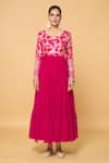 Buy_Samyukta Singhania_Pink Faux Leather, Viscose Sequins, Bahar Blossom Tiered Anarkali With Dupatta _Online_at_Aza_Fashions