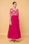 Shop_Samyukta Singhania_Pink Faux Leather, Viscose Sequins, Bahar Blossom Tiered Anarkali With Dupatta _Online_at_Aza_Fashions