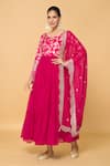 Samyukta Singhania_Pink Faux Leather, Viscose Sequins, Bahar Blossom Tiered Anarkali With Dupatta _at_Aza_Fashions