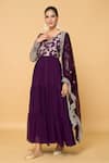 Buy_Samyukta Singhania_Wine Faux Georgette Bloom Round Bahar Fleur Tiered Anarkali With Dupatta _at_Aza_Fashions