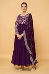 Buy_Samyukta Singhania_Wine Faux Georgette Bloom Round Bahar Fleur Tiered Anarkali With Dupatta _Online_at_Aza_Fashions