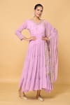 Buy_Samyukta Singhania_Purple Faux Georgette Lining Cotton Daisy Tiered Anarkali With Dupatta _at_Aza_Fashions