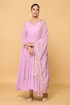 Samyukta Singhania_Purple Faux Georgette Lining Cotton Daisy Tiered Anarkali With Dupatta _at_Aza_Fashions