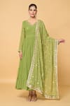 Buy_Samyukta Singhania_Green Faux Georgette Lining Cotton Bloom Tiered Anarkali With Dupatta _Online_at_Aza_Fashions