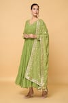 Shop_Samyukta Singhania_Green Faux Georgette Lining Cotton Bloom Tiered Anarkali With Dupatta _Online_at_Aza_Fashions