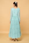 Shop_Samyukta Singhania_Blue Cotton, Faux Leather Phool Bloom Embroidered Tiered Anarkali With Dupatta _at_Aza_Fashions