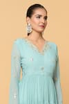 Buy_Samyukta Singhania_Blue Cotton, Faux Leather Phool Bloom Embroidered Tiered Anarkali With Dupatta _Online_at_Aza_Fashions