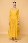 Samyukta Singhania_Yellow Faux Georgette Lining Cotton Fleur Tiered Anarkali With Dupatta _at_Aza_Fashions