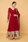 Shop_Samyukta Singhania_Maroon Faux Georgette Lining Cotton Embroidery Florin Anarkali With Dupatta _at_Aza_Fashions