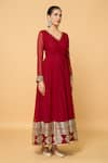 Samyukta Singhania_Maroon Faux Georgette Lining Cotton Embroidery Florin Anarkali With Dupatta _Online_at_Aza_Fashions