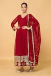 Shop_Samyukta Singhania_Maroon Faux Georgette Lining Cotton Embroidery Florin Anarkali With Dupatta _Online_at_Aza_Fashions