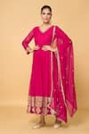 Buy_Samyukta Singhania_Pink Faux Georgette Lining Cotton Embroidery Floret Anarkali With Dupatta _at_Aza_Fashions