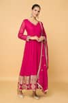 Shop_Samyukta Singhania_Pink Faux Georgette Lining Cotton Embroidery Floret Anarkali With Dupatta _Online_at_Aza_Fashions