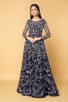 Buy_Khwaab by Sanjana Lakhani_Blue Tulle Hand Work Cutdana Round Star Dust Soiree Embroidered Gown_at_Aza_Fashions