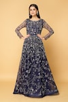 Khwaab by Sanjana Lakhani_Blue Tulle Hand Work Cutdana Round Star Dust Soiree Embroidered Gown_Online_at_Aza_Fashions