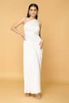 Buy_Khwaab by Sanjana Lakhani_White Satin Hand Embroidered Bead Asymmetric Ivory Angel Maxi Dress_at_Aza_Fashions