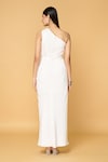 Shop_Khwaab by Sanjana Lakhani_White Satin Hand Embroidered Bead Asymmetric Ivory Angel Maxi Dress_at_Aza_Fashions