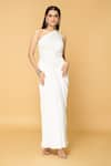 Samyukta Singhania_White Satin Hand Embroidered Bead Asymmetric Ivory Angel Maxi Dress _Online_at_Aza_Fashions