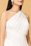 Shop_Khwaab by Sanjana Lakhani_White Satin Hand Embroidered Bead Asymmetric Ivory Angel Maxi Dress_Online_at_Aza_Fashions
