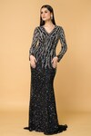 Buy_Samyukta Singhania_Black Tulle Embroidered Sequin V Neck Moonlight Mirage Gown _at_Aza_Fashions