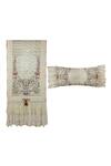 Buy_Diva Riche_Cream Washable Silk Floral, Book Style Embroidered Bed Runner And Cushion Set_at_Aza_Fashions