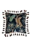 Buy_Diva Riche_Blue Velvet Jungle Gilded Whispers Printed Cushion Cover _at_Aza_Fashions